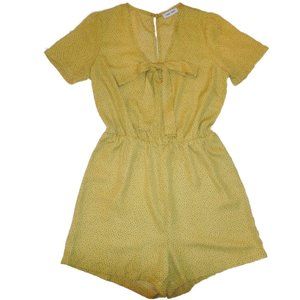 Romper SMALL Polka Dot Yellow lightweight with bow short sleeve One-Piece Retro